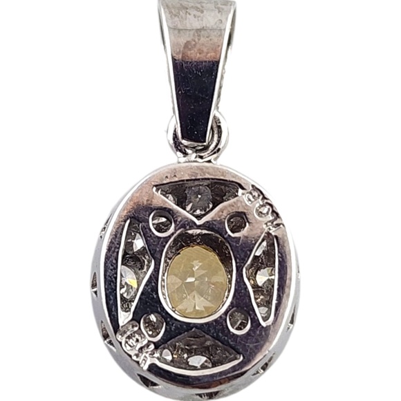 18K White & Yellow Gold Yellow White Diamond Halo Drop Pendant #19038 - Picture 4 of 9